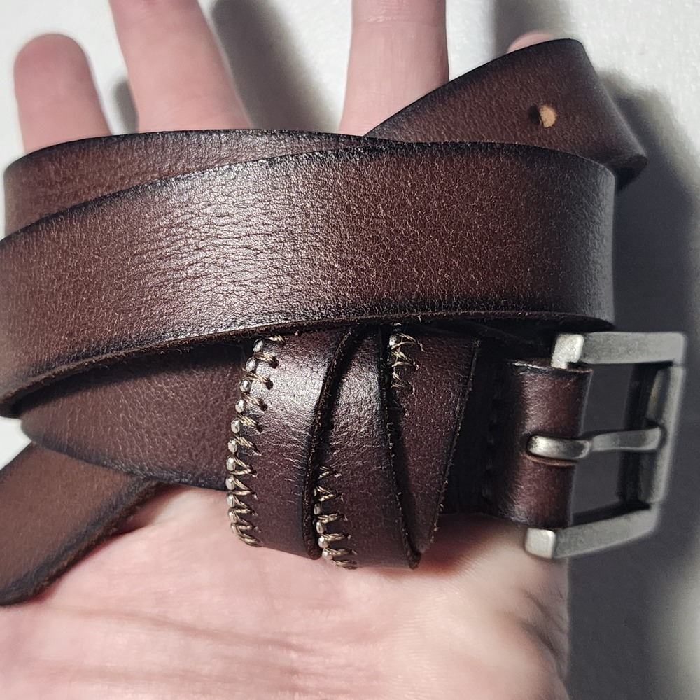 Lucky Brand? Brown Leather Whipstitch Bead Belt S/M RN 52469